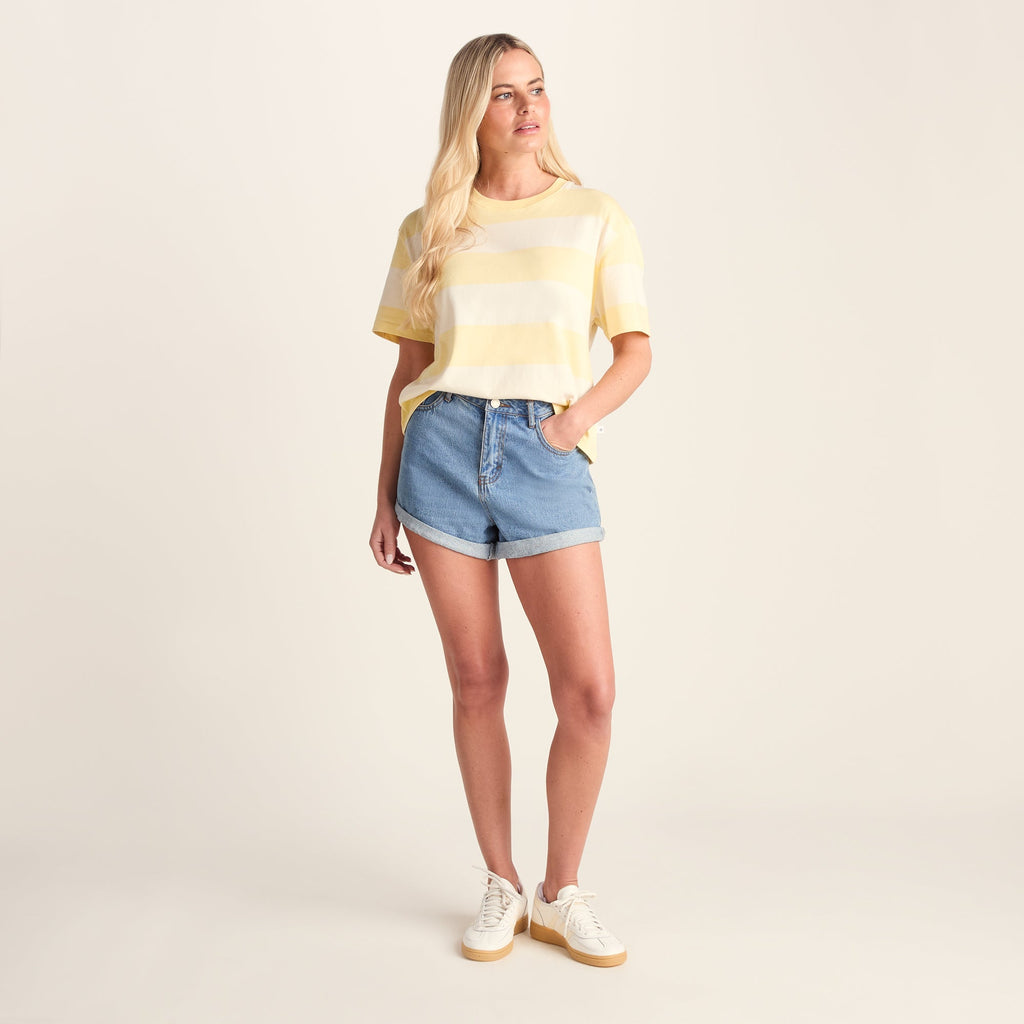 Lani Womens 100% Cotton Supersoft Boxy Fit T-Shirt - Butter Yellow Stripe - Image 3