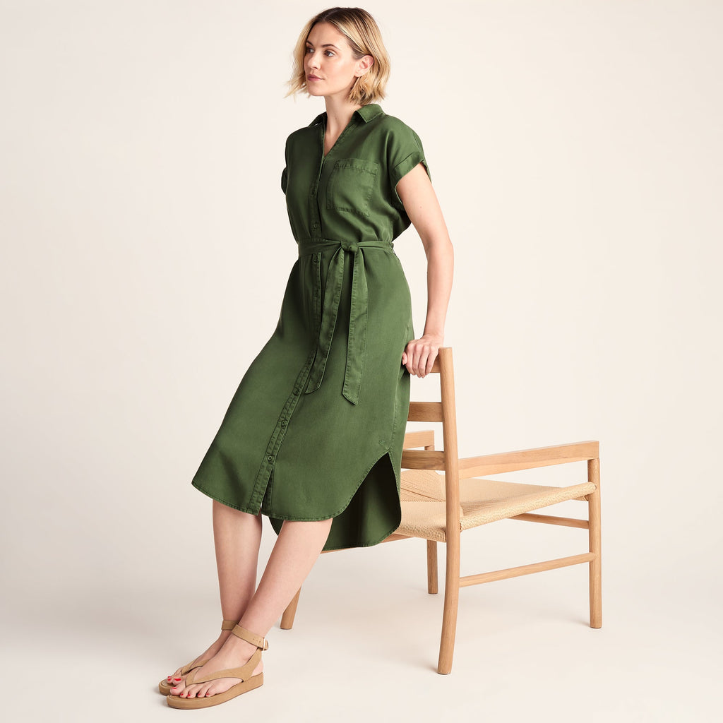 Lenira Womens Relaxed Fit Luxurious Tencel Lyocell Shirt Dress - Dark Matcha - Image 5