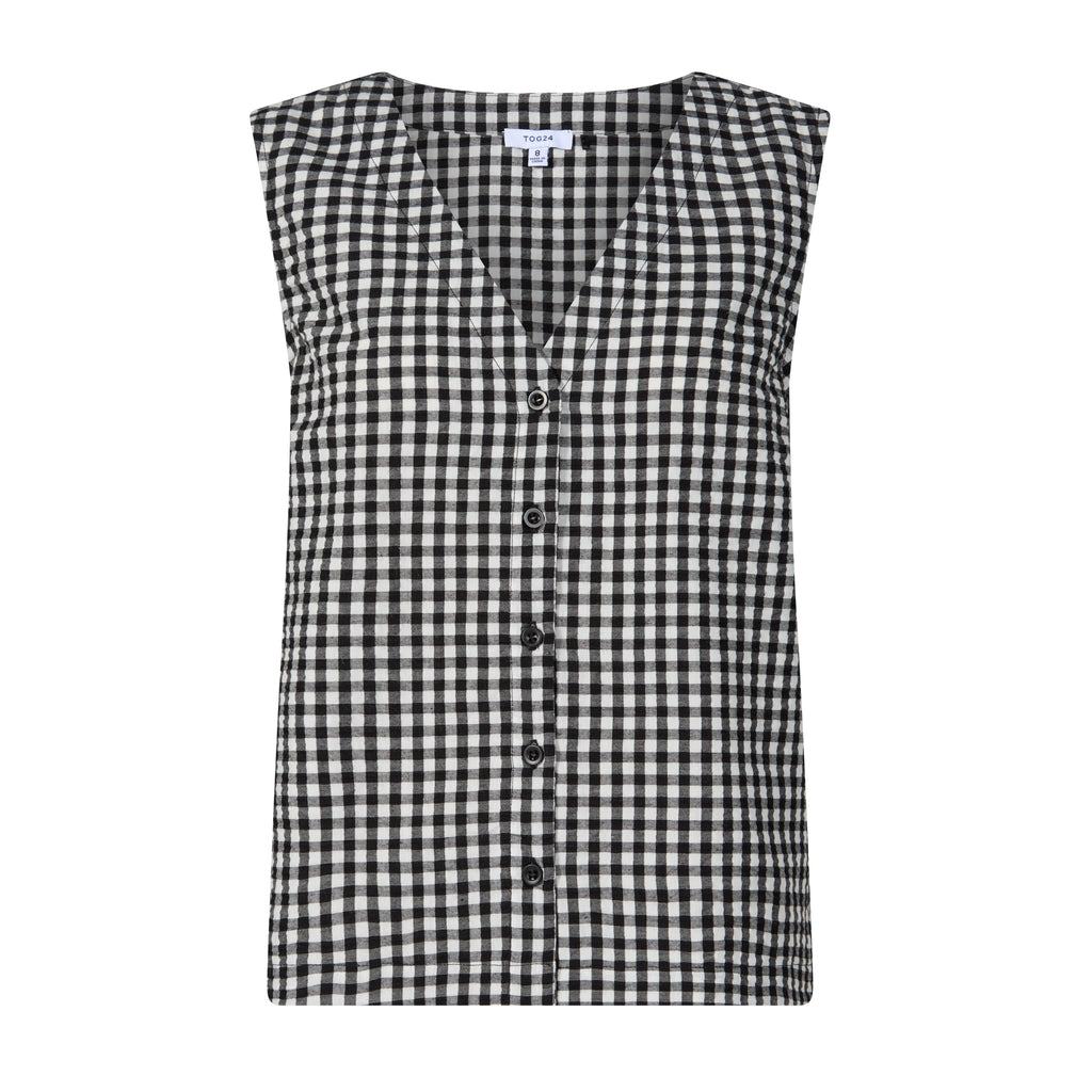 Lila Womens Short Sleeve Gingham Check Shirt - Black Check - Image 8