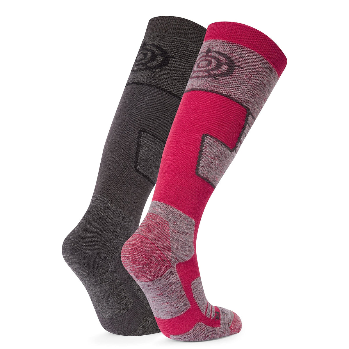 Linz 2 Pack Womens Ski Socks - Dark Grey Marl/Dark Pink - Image 2
