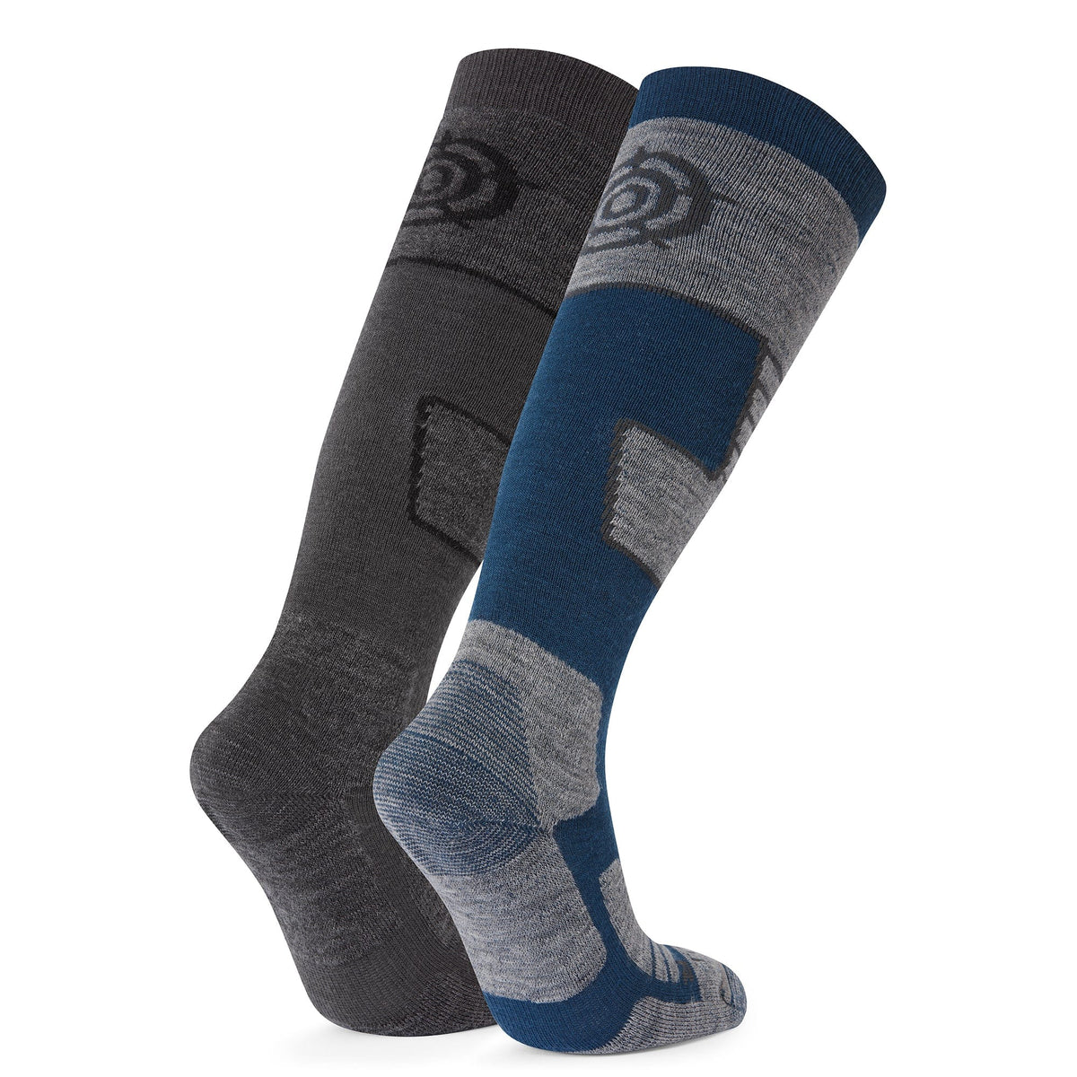 Linz 2 Pack Womens Ski Socks - Dark Grey Marl/Jewel Blue - Image 2