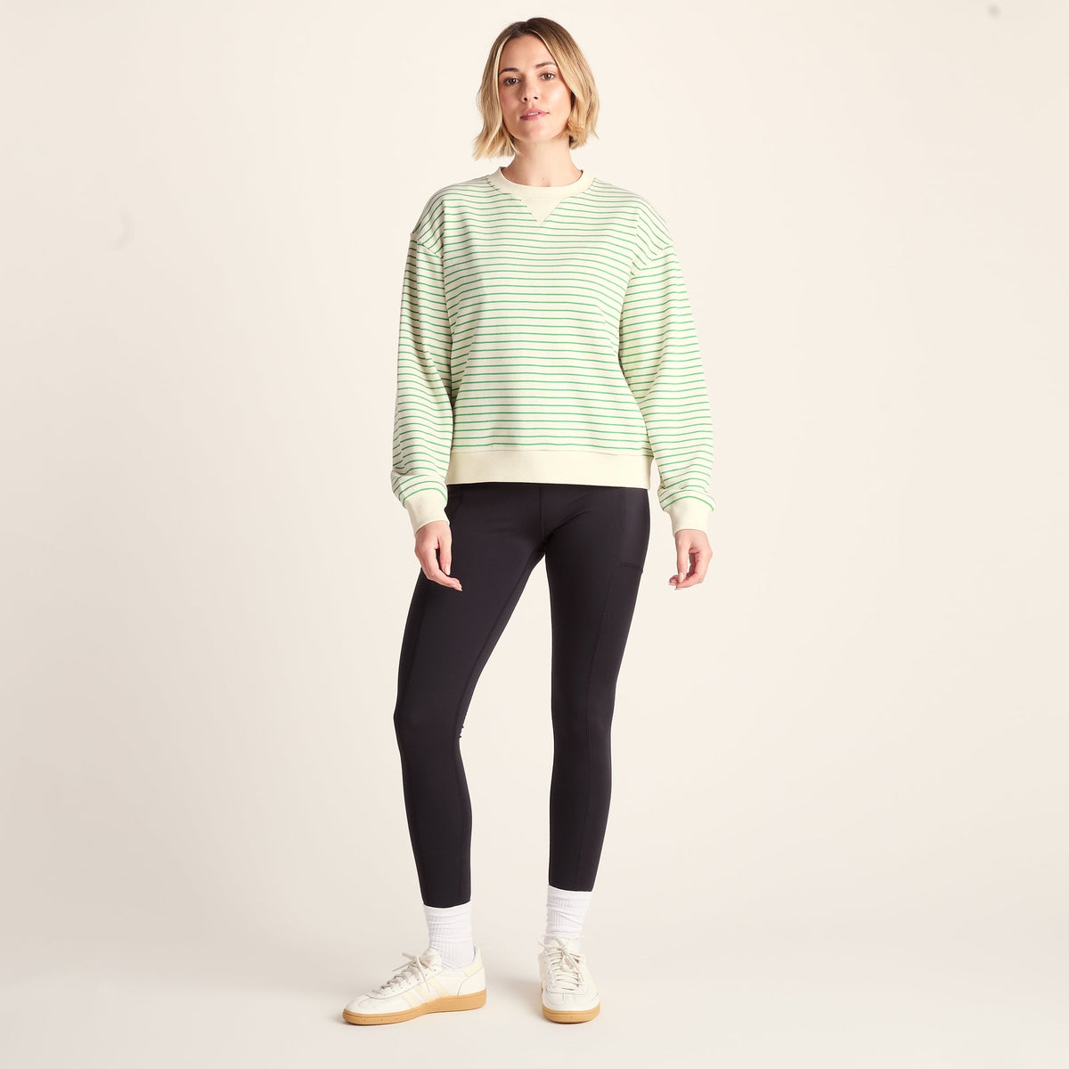 Marsella Womens Relaxed Fit Supersoft Sweat - Basil Green Stripe - Image 2