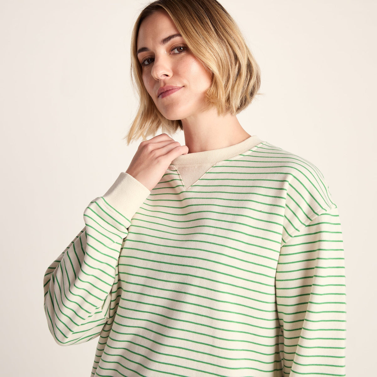 Marsella Womens Relaxed Fit Supersoft Sweat - Basil Green Stripe - Image 6