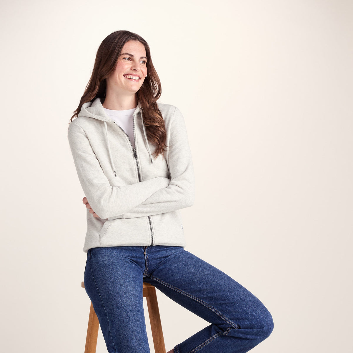 Mia Womens Supersoft Zip Hoody - Oatmeal Marl - Image 5