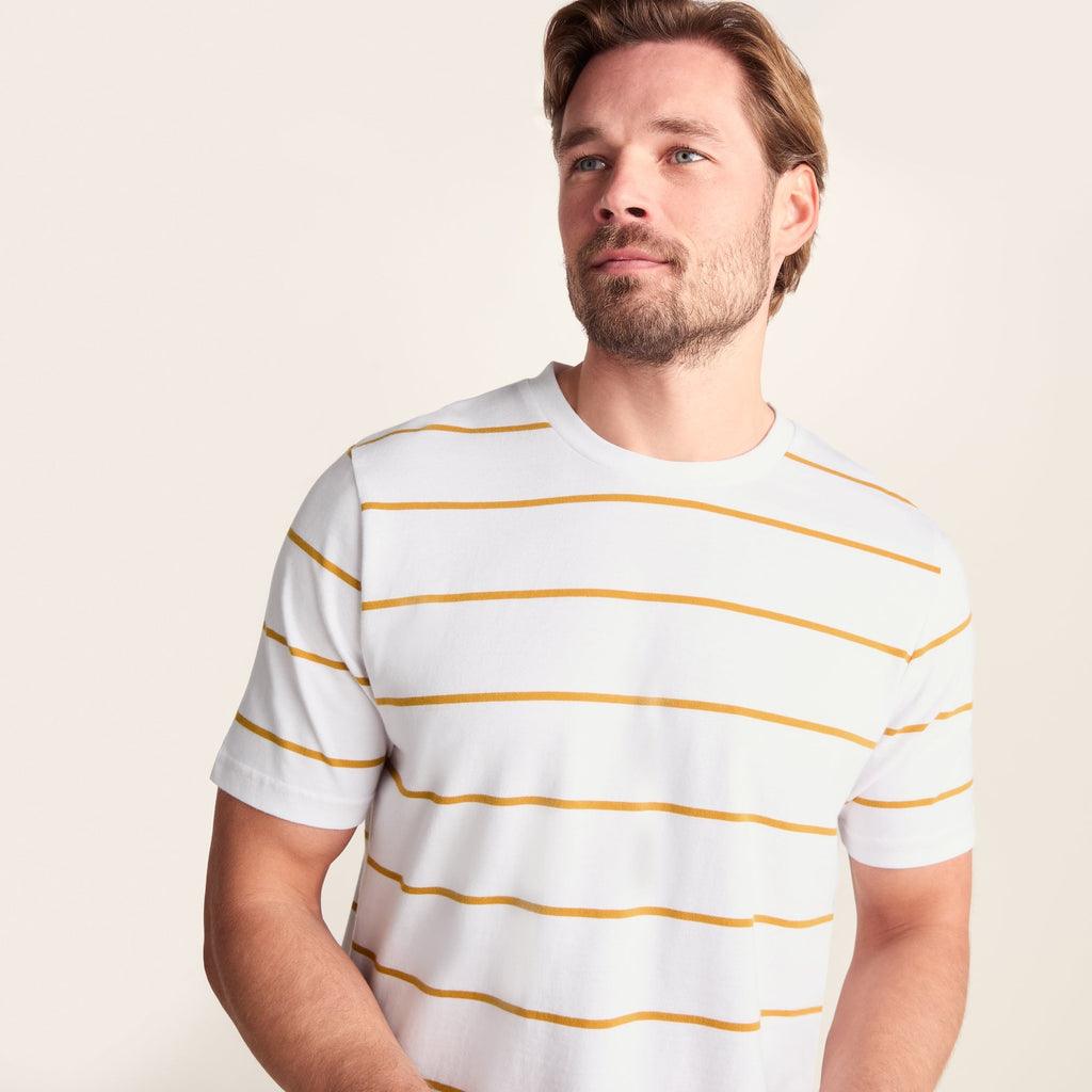Morar Mens 100% Cotton Supersoft T-Shirt - Dark Yellow Stripe - Image 5