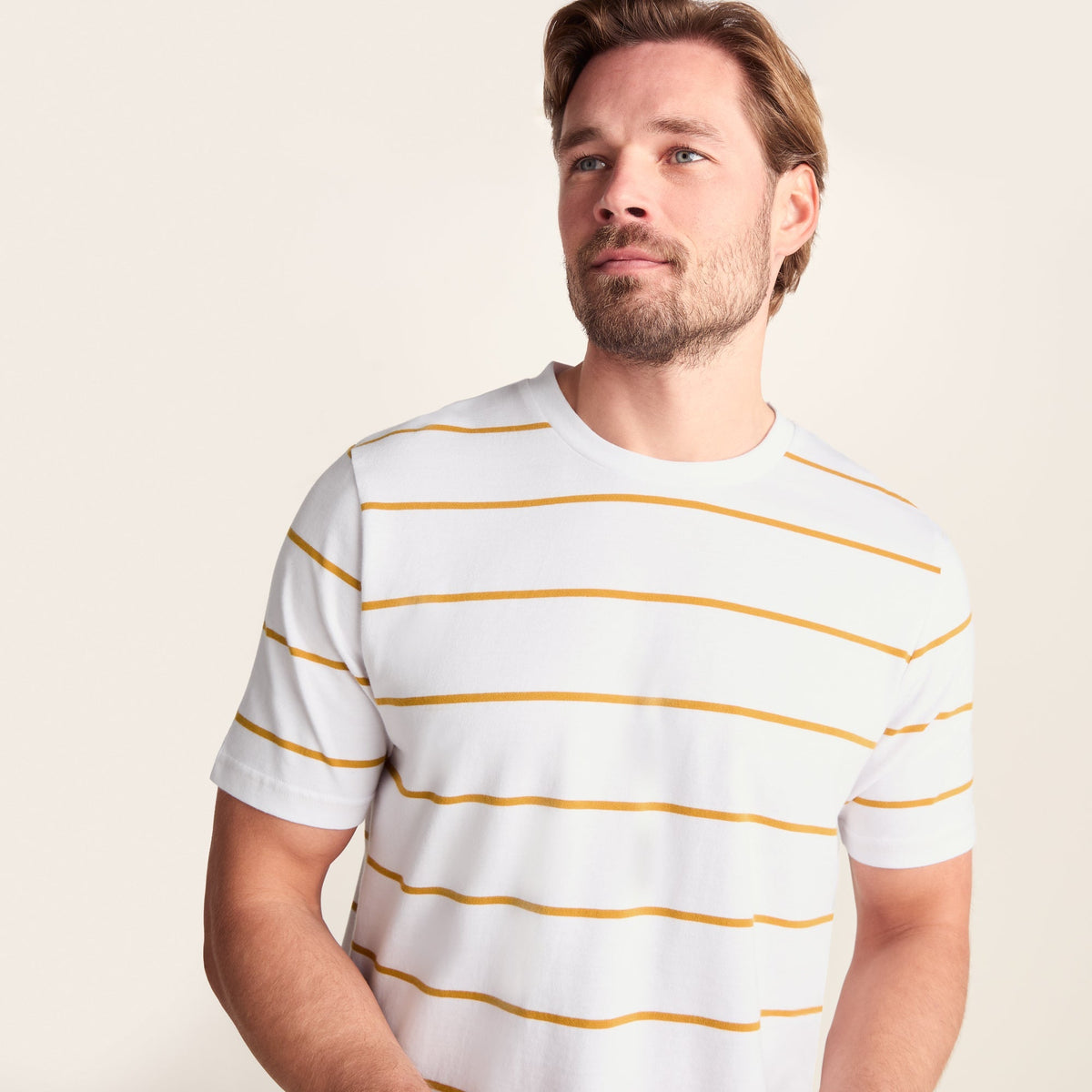 Morar Mens 100% Cotton Supersoft T-Shirt - Dark Yellow Stripe - Image 5