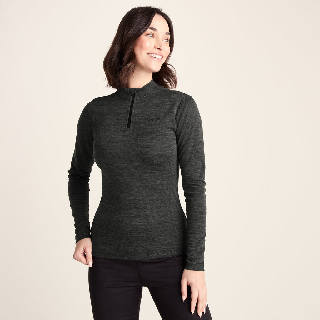 Nevis Womens Merino Base Layer Zip Neck - Grey Marl