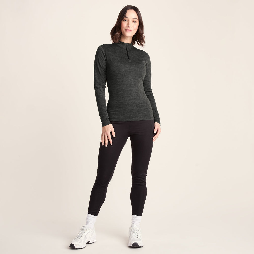 Nevis Womens Merino Base Layer Zip Neck - Grey Marl - Image 2