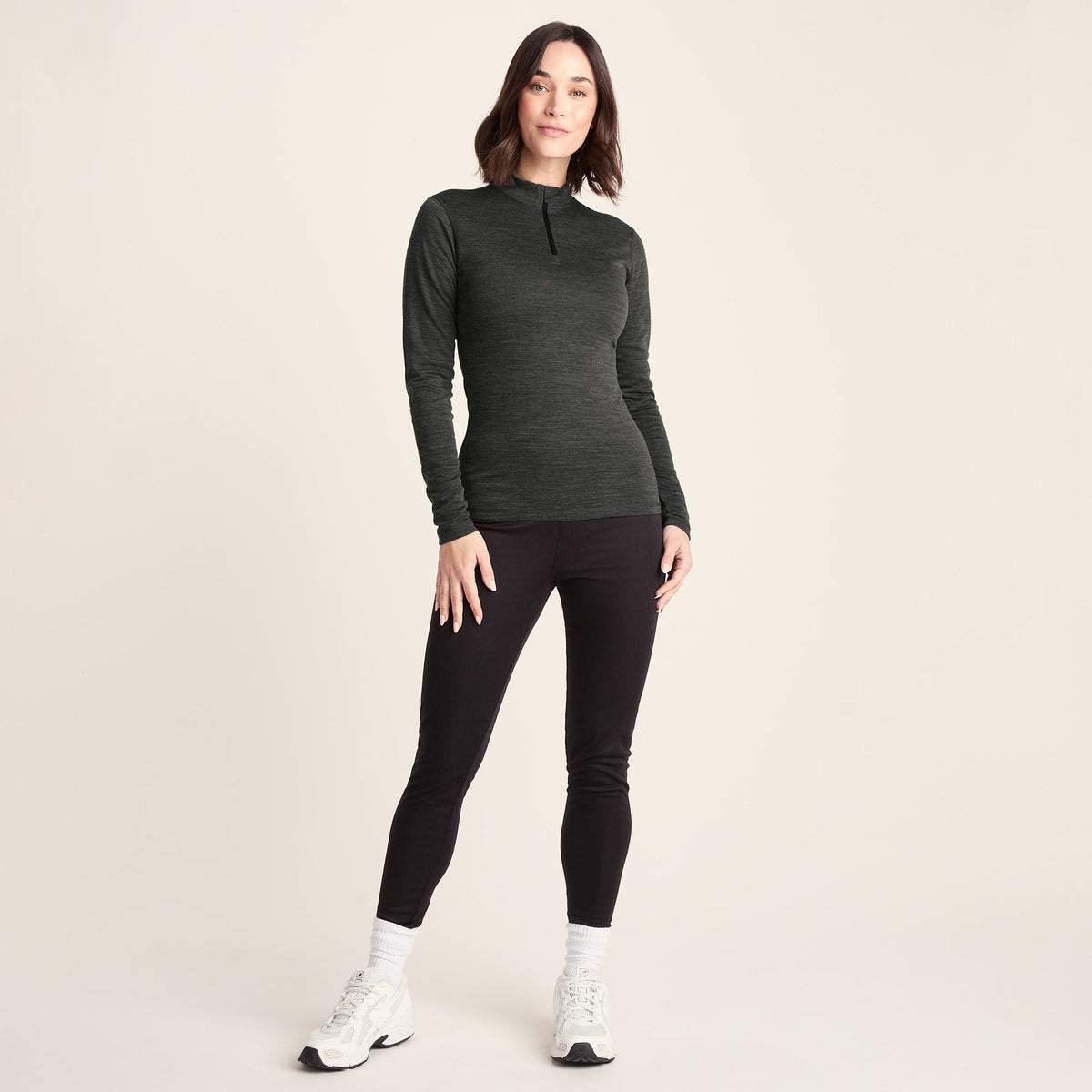 Nevis Womens Merino Base Layer Zip Neck - Grey Marl - Image 2
