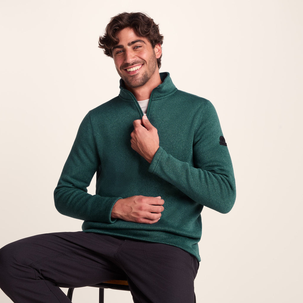 Pearson Mens Knitlook Quarter Zip Fleece - Dark Turquoise Marl - Image 5