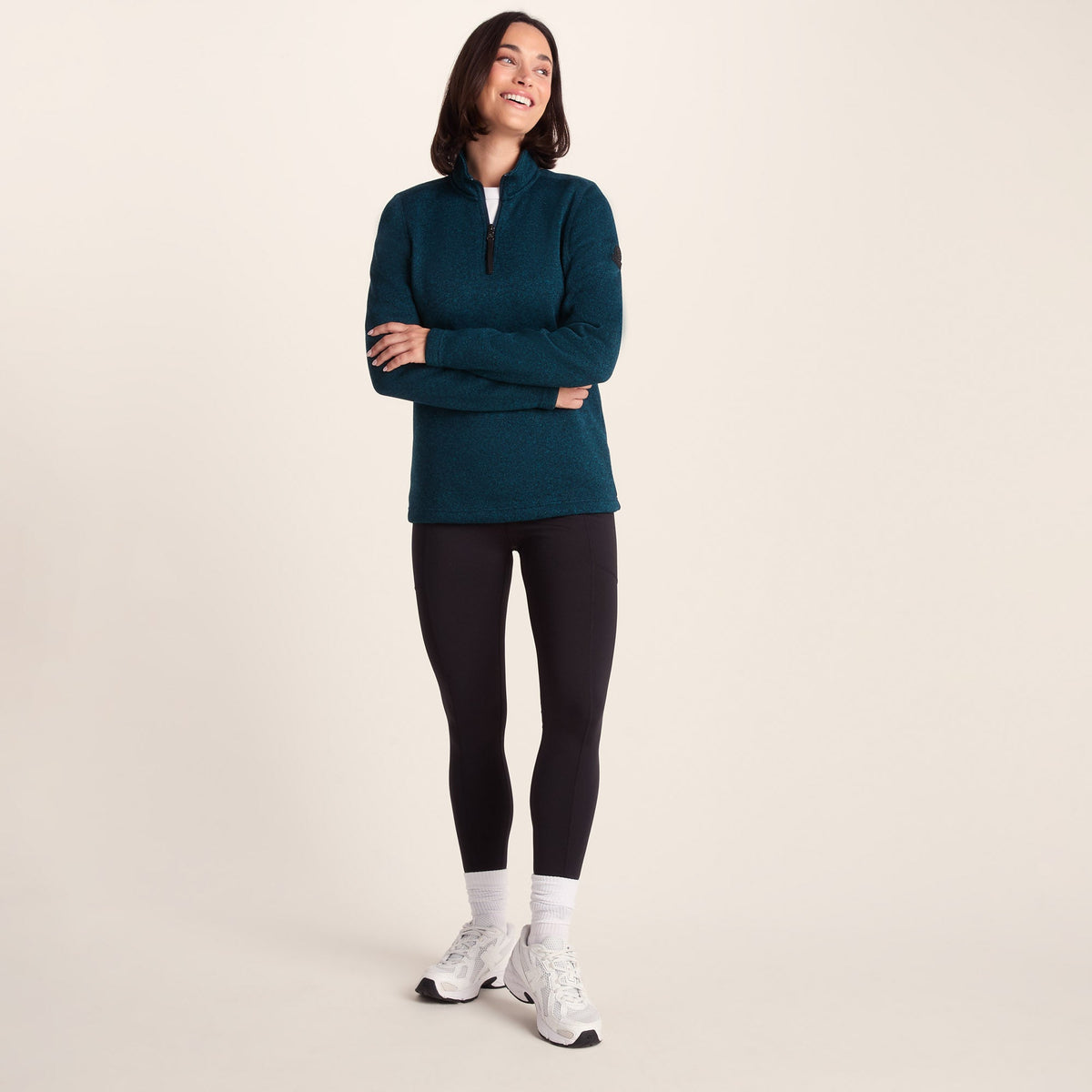 Pearson Womens Knitlook Quarter Zip Fleece - Deep Teal Marl - Image 4