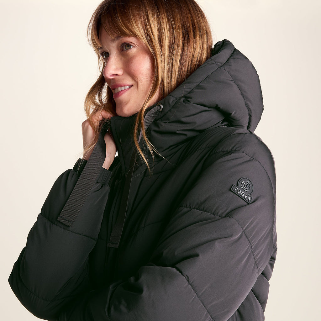 Raleigh Womens Long Insulated Jacket - Washed Black - Image 8