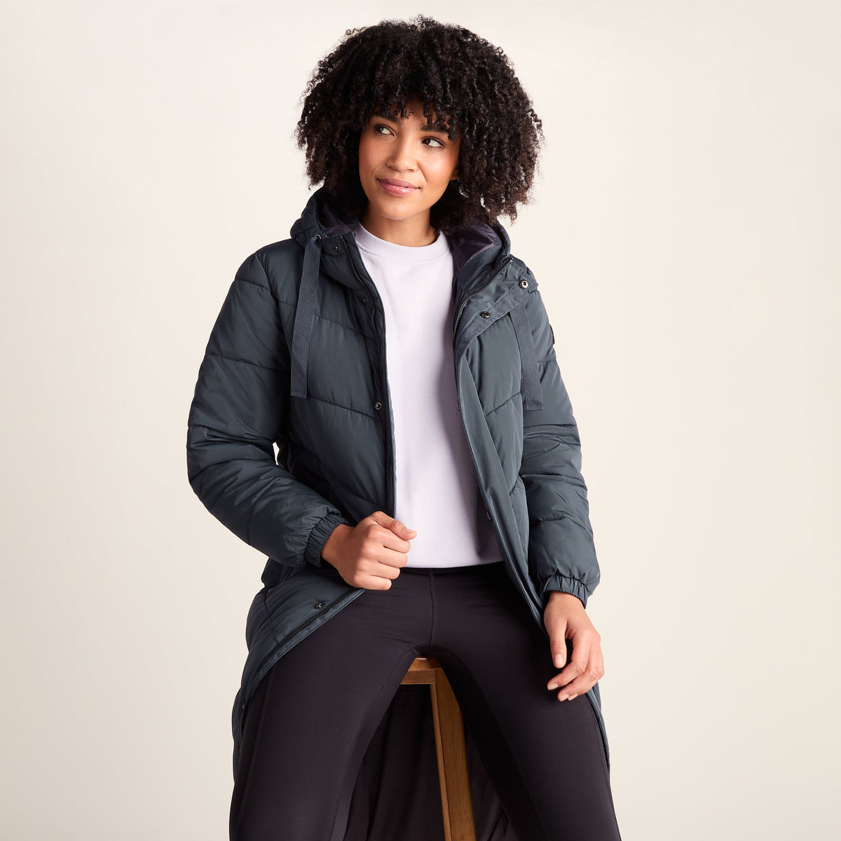 Raleigh Womens Long Insulated Jacket - Washed Blue - Image 6