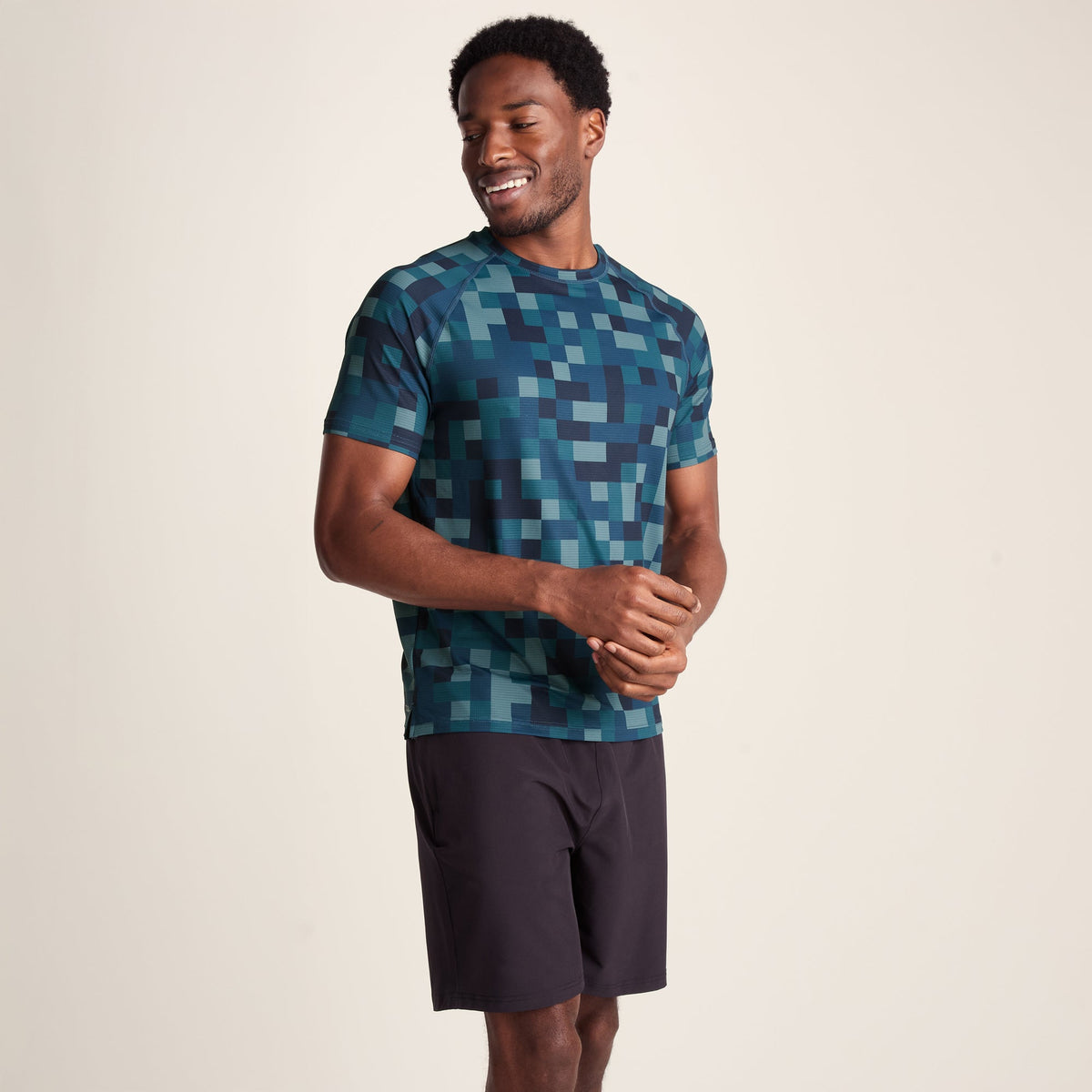 Rayan Mens Performance T-Shirt - Inky Blue Pixel Print