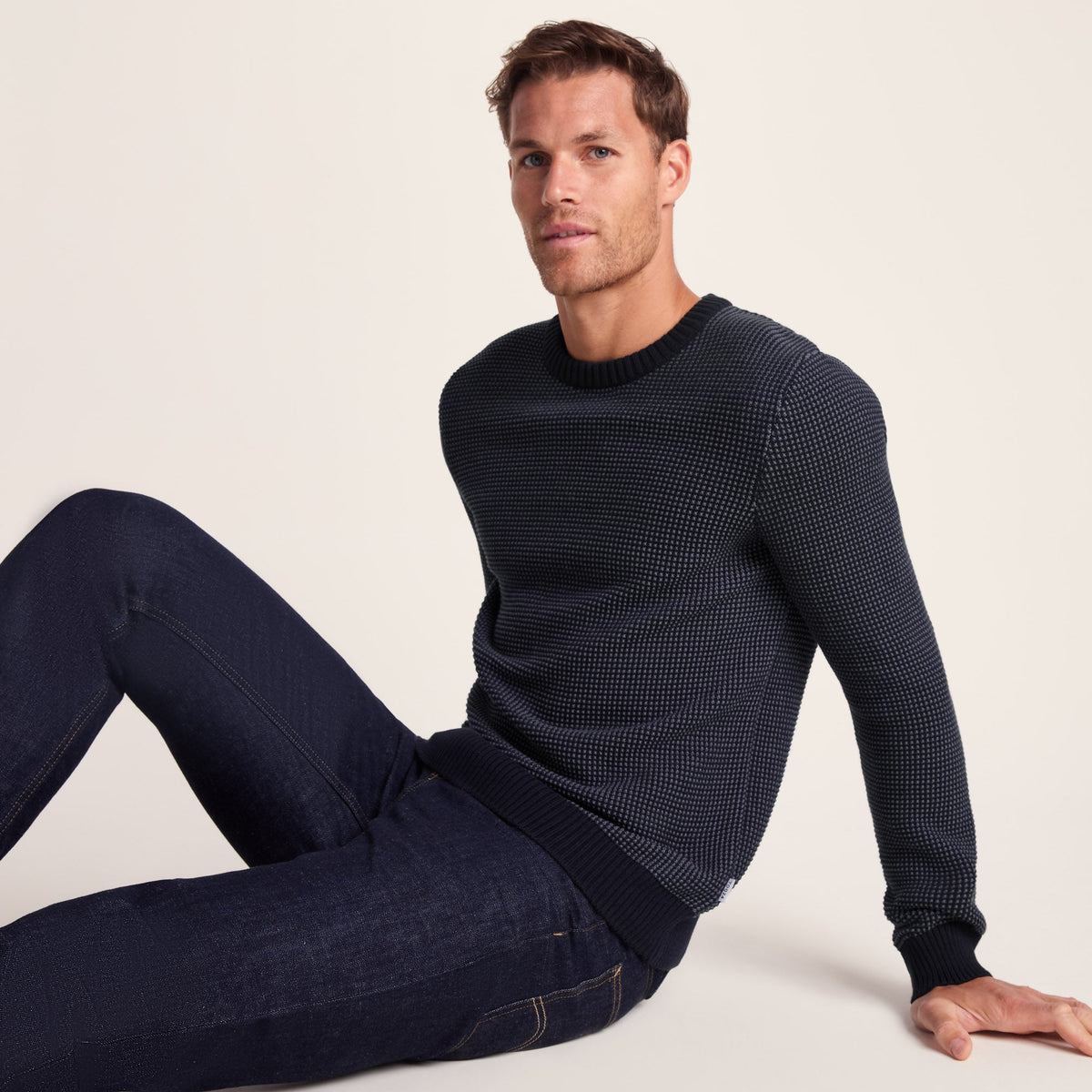 Richie Mens Knitted Crew Neck jumper - Dark Indigo - Image 5