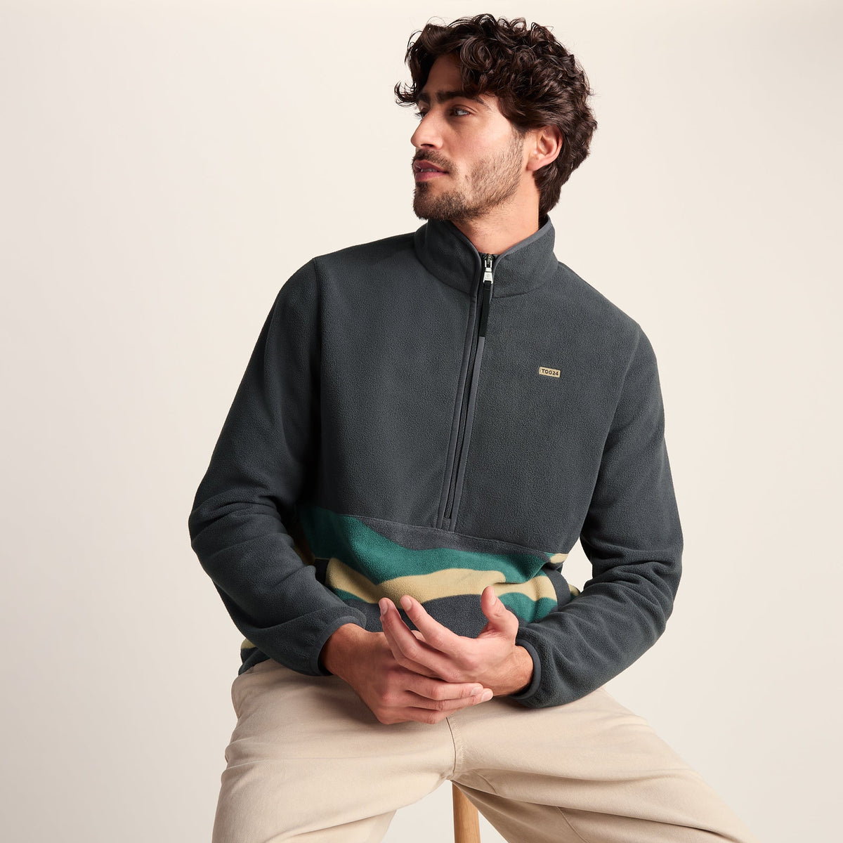 Ryle Mens Relaxed Fit Microfleece Zip Neck - Deep Slate - Image 5