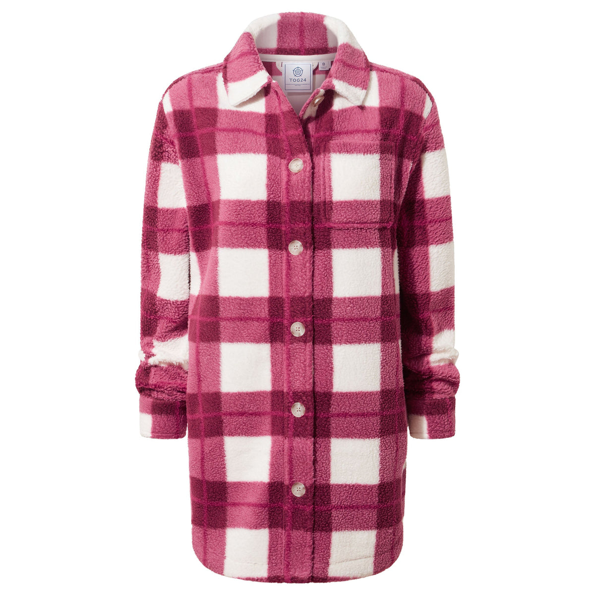 Sally Womens Sherpa Fleece Shacket - Burgundy Check - Image 10