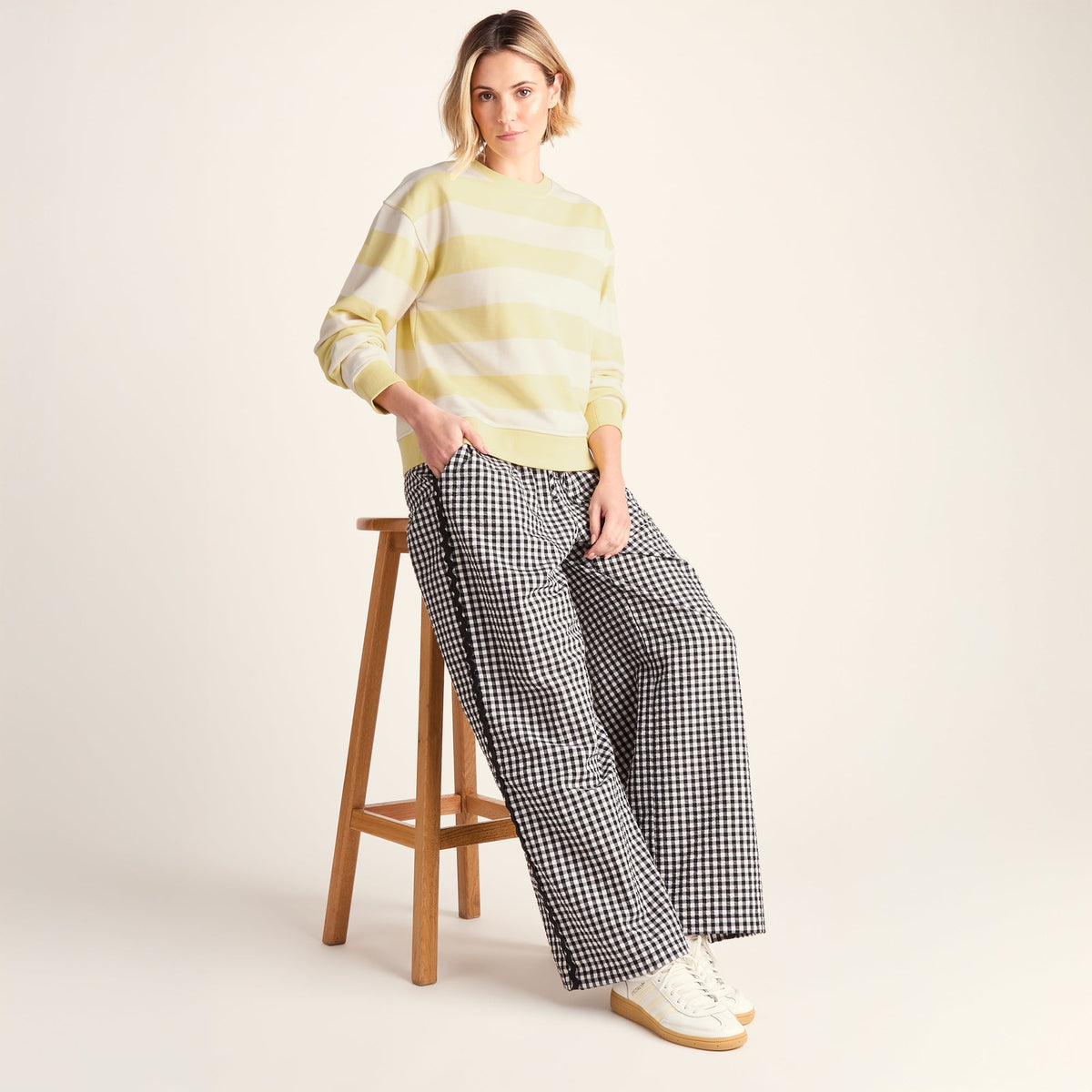 Tara Womens Relaxed Fit Supersoft Sweat - Butter Yellow Stripe - Image 5