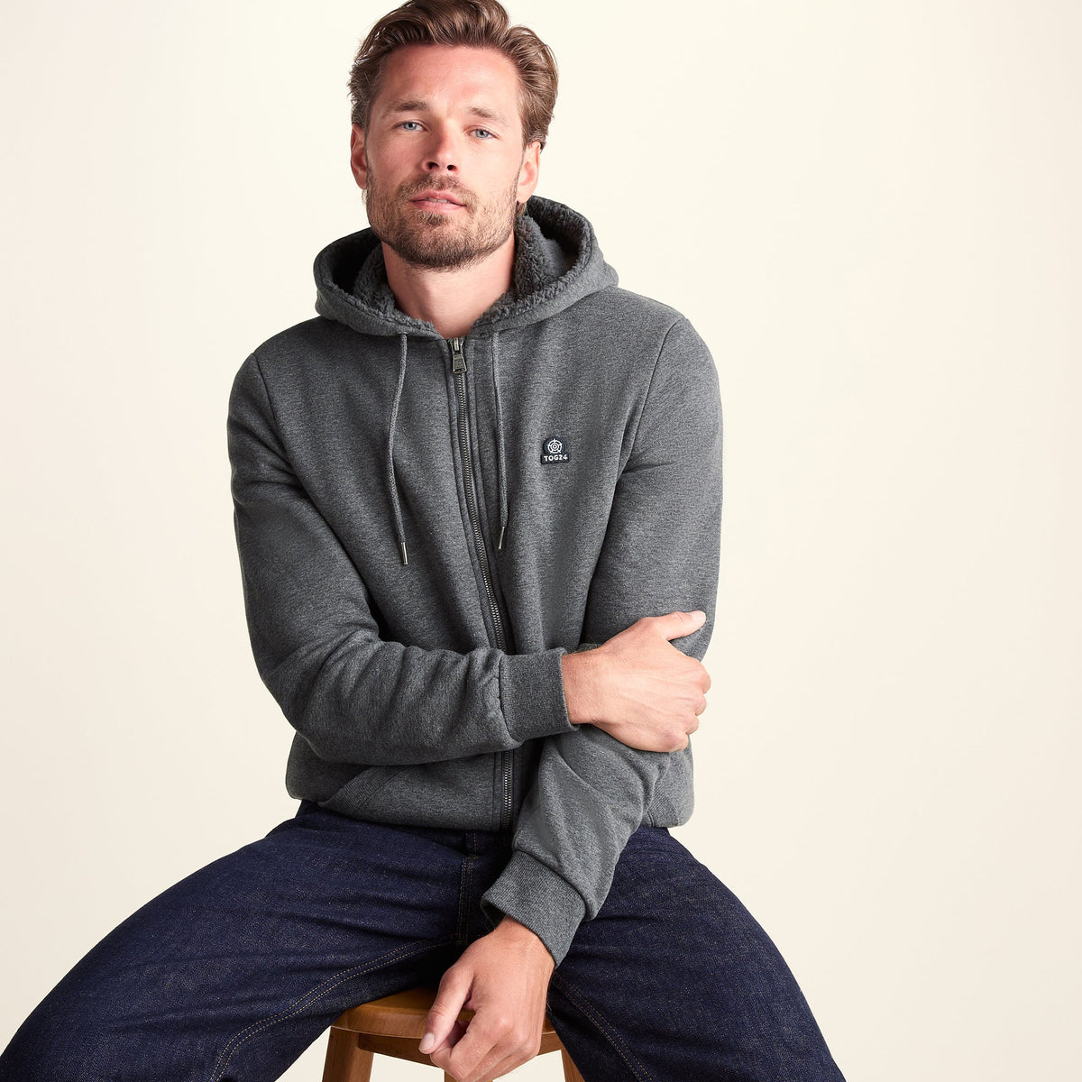 Timble Mens Sherpa Fleece Lined Hoody - Dark Grey Marl - Image 4