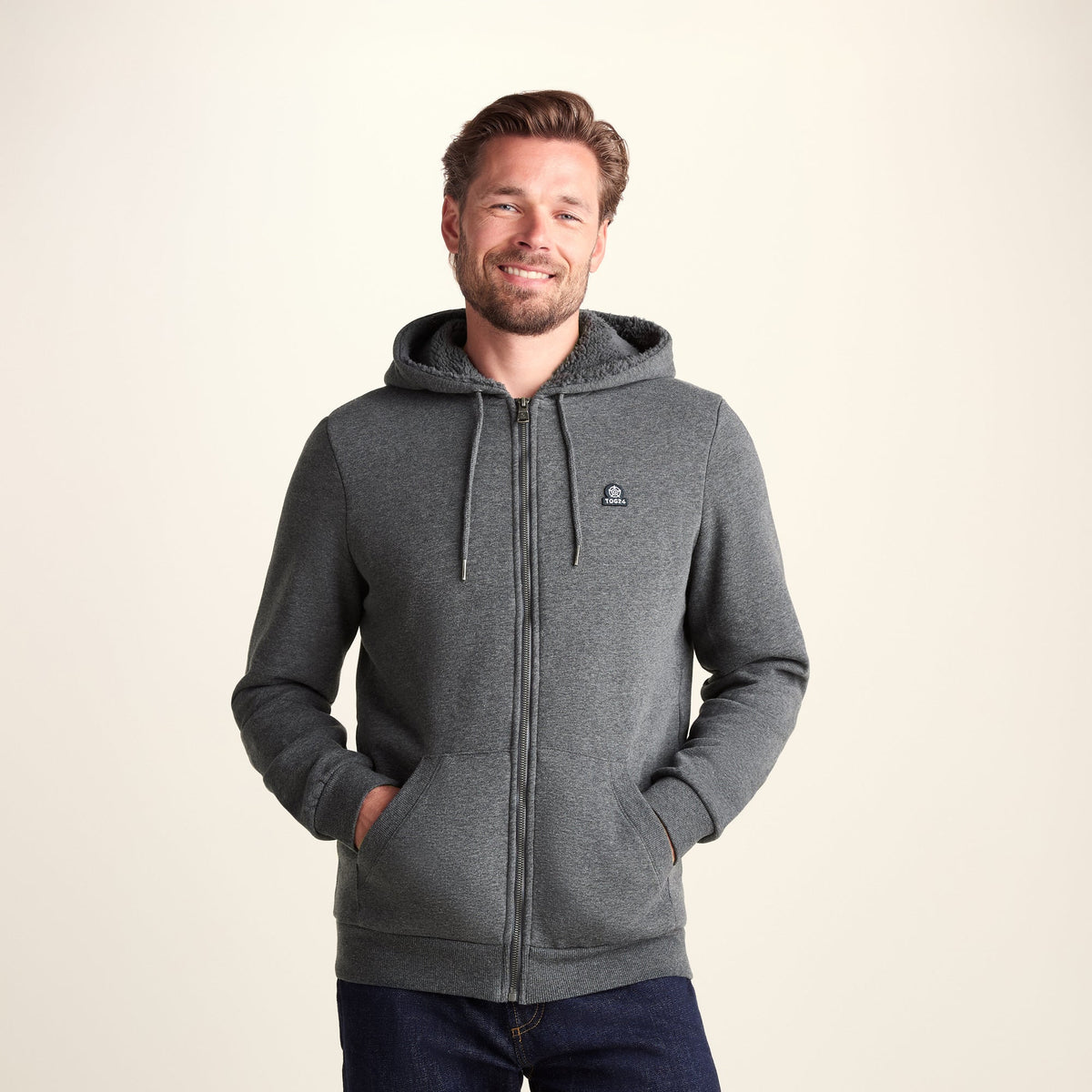Timble Mens Sherpa Fleece Lined Hoody - Dark Grey Marl - Image 6