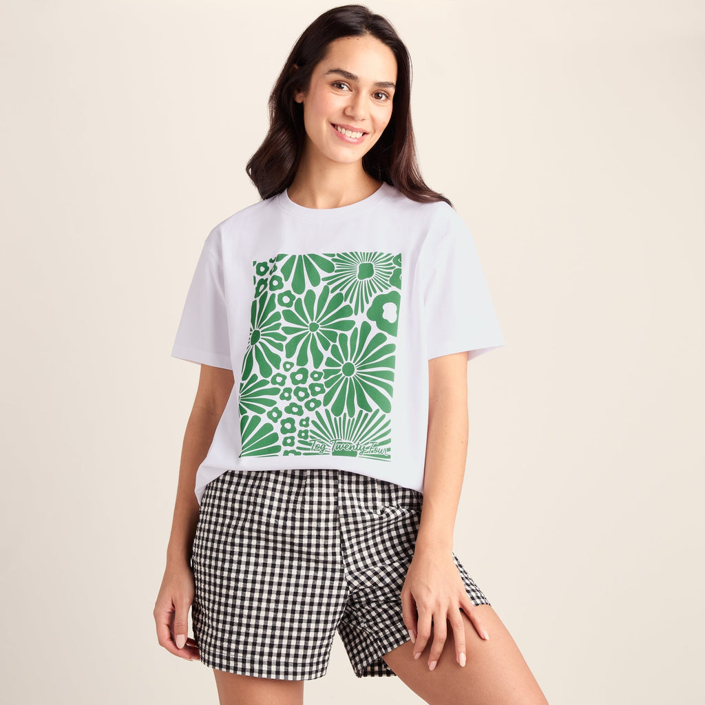 Trissy Womens Premium Supersoft Relaxed Fit T-Shirt - Optic White/Green
