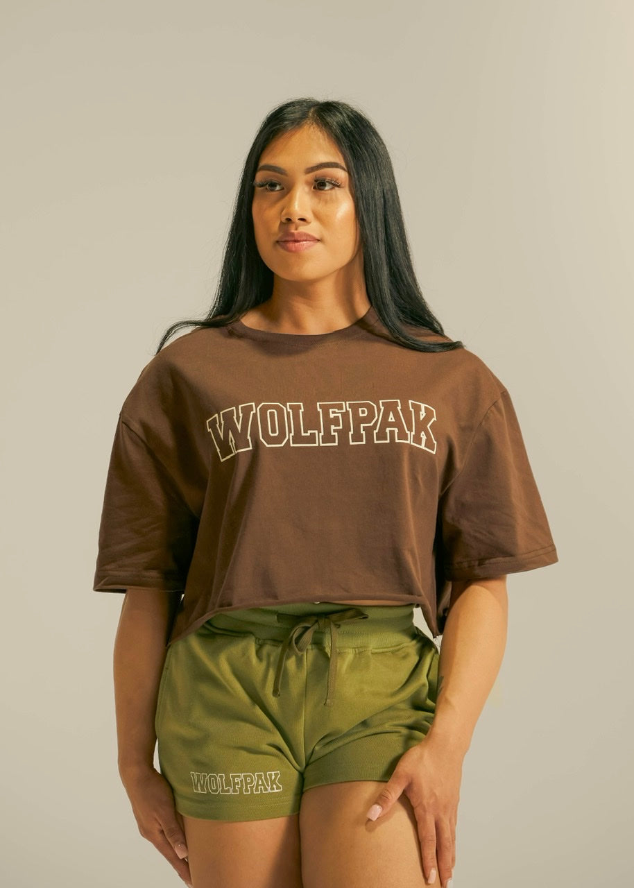 Women's Varsity Cropped Tee Mocha Brown - Image 2