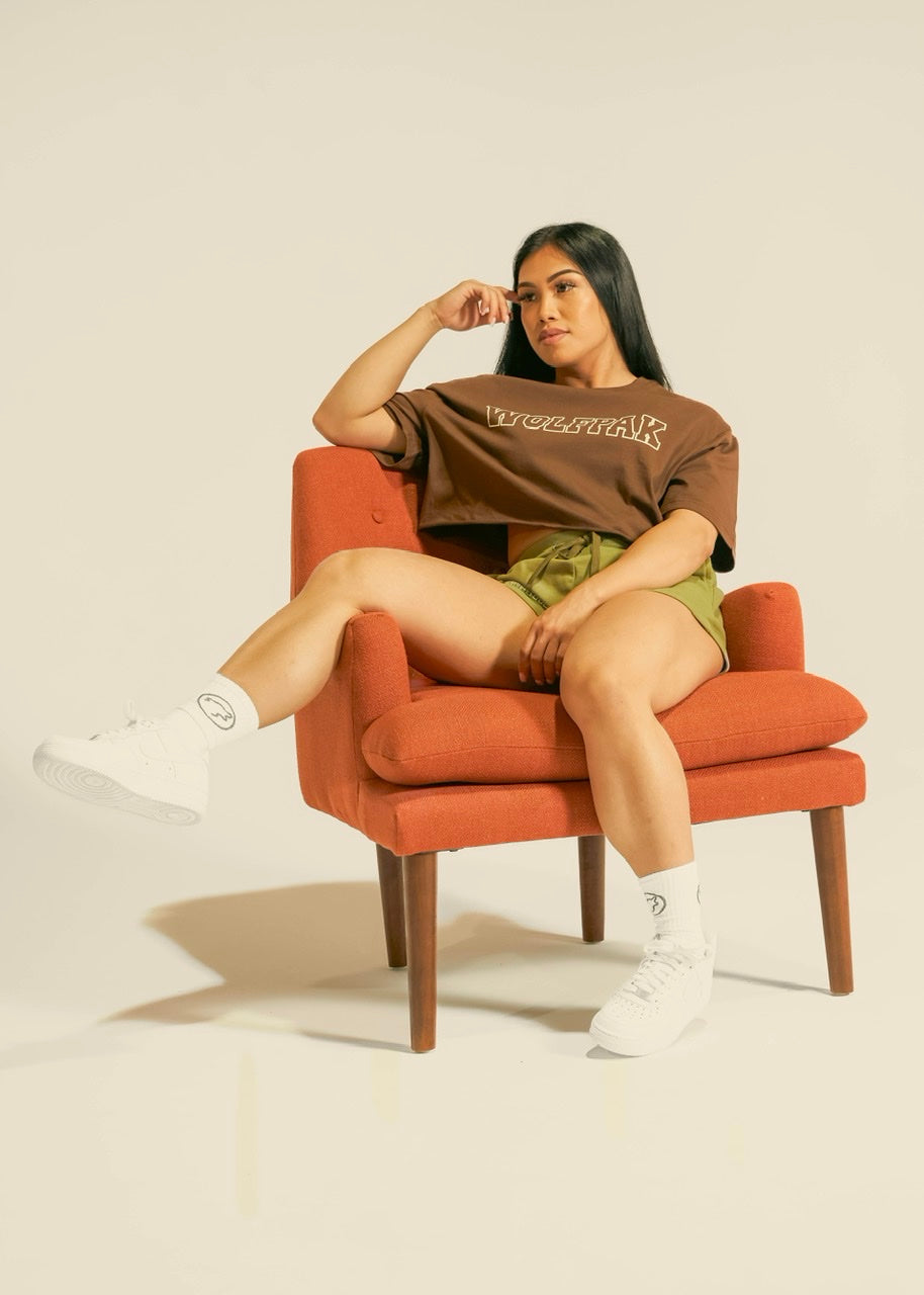 Women's Varsity Cropped Tee Mocha Brown - Image 6