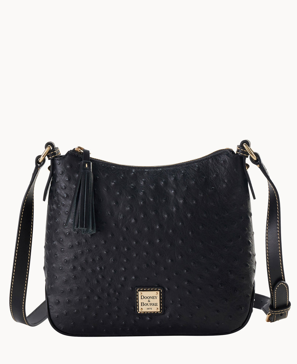 Ostrich Crossbody Hobo - Black Black