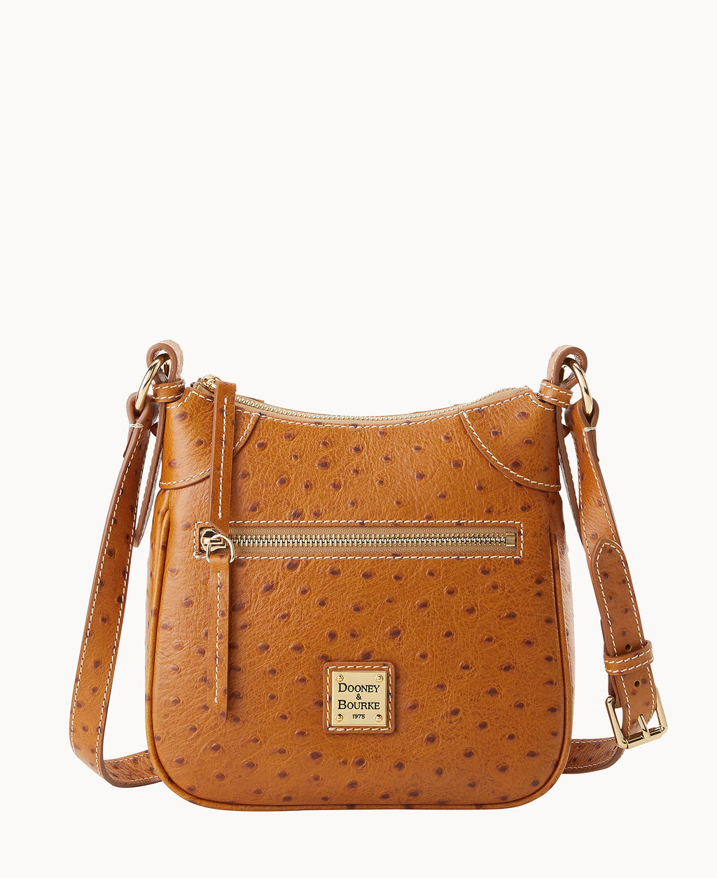 Ostrich Front Zip Crossbody - Amber