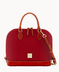 Pebble Grain Zip Zip Satchel - Wine