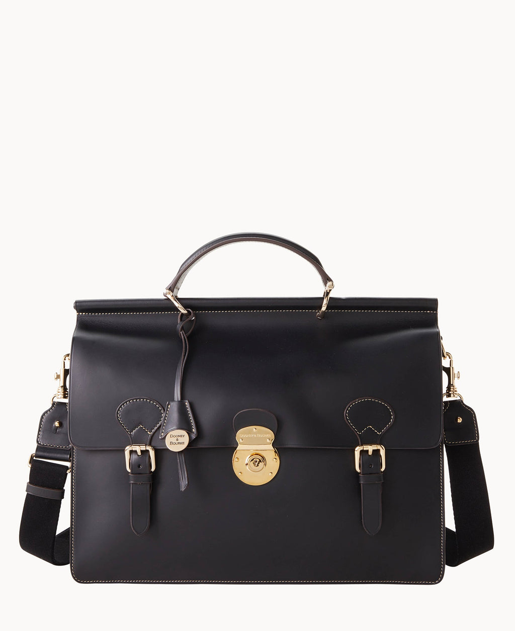 Alto Double Gusset Buckle Briefcase - Black