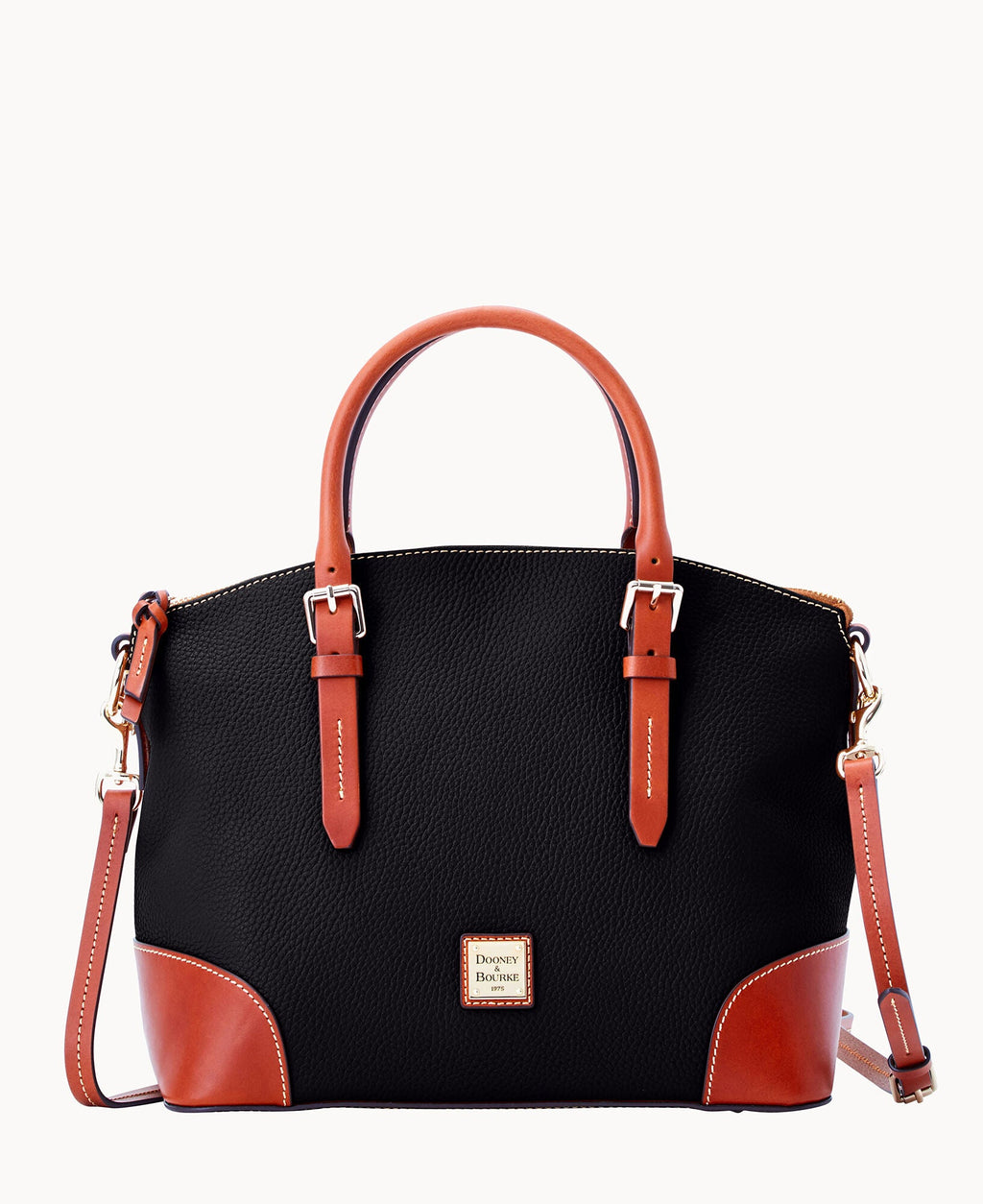 Pebble Grain Domed Satchel - Black