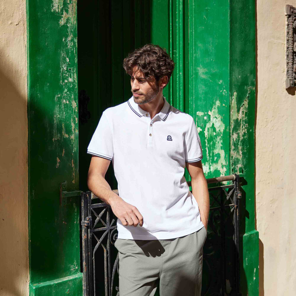 Biston Mens 100% Cotton Pique Polo Shirt - Optic White