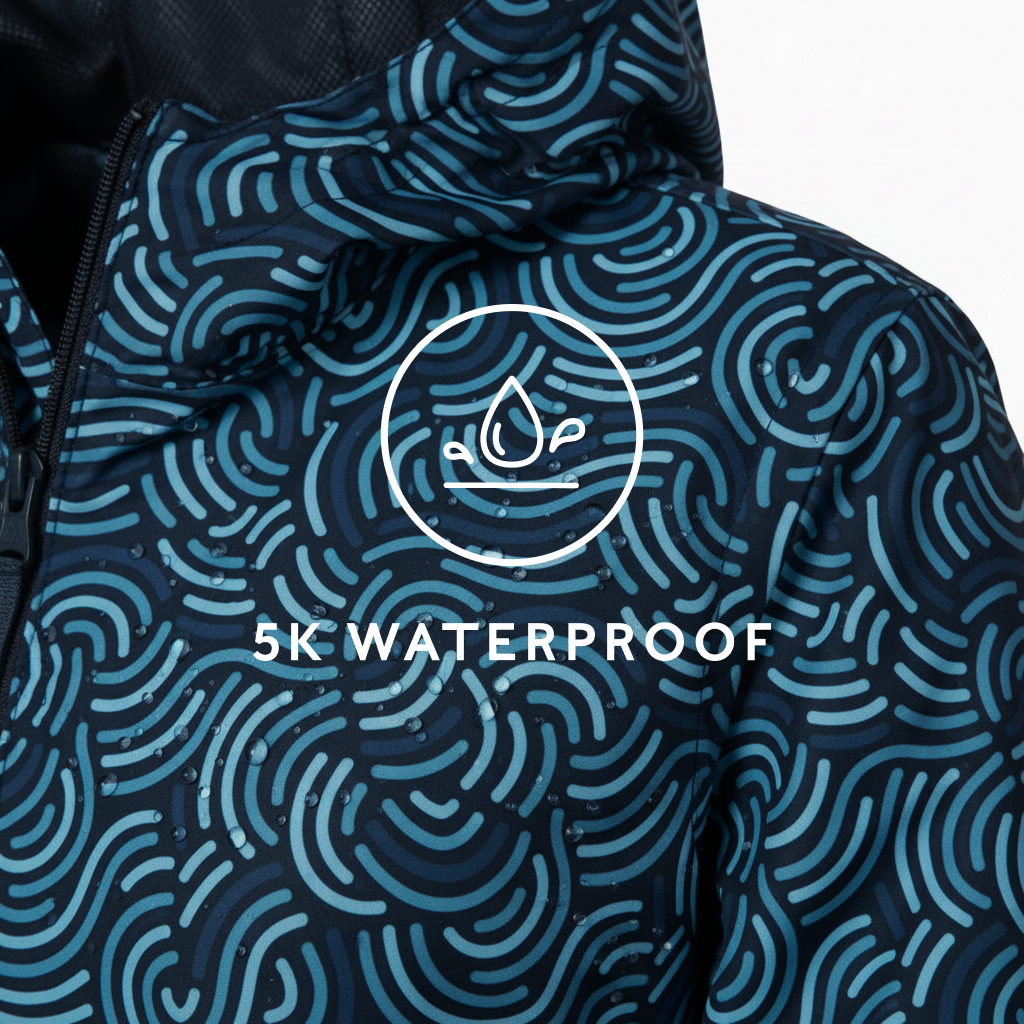 Kilnsey Womens Waterproof Jacket - Smokey Blue Wave Print - Image 8