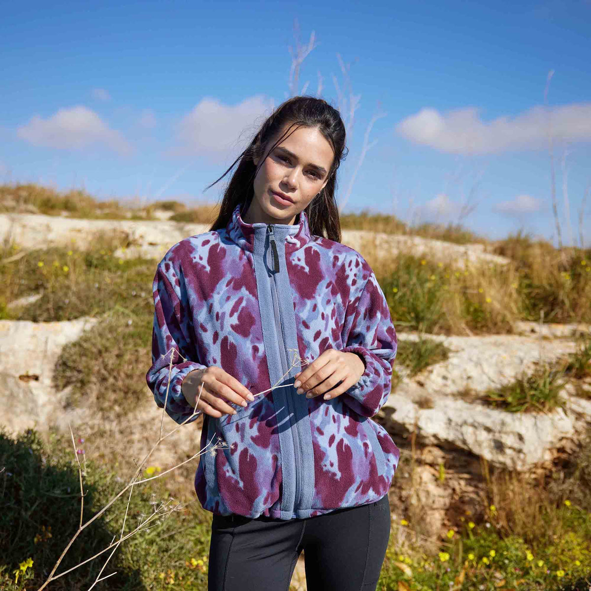 Firan Womens Relaxed Fit Microfleece Jacket - Smokey Blue Print - Image 2