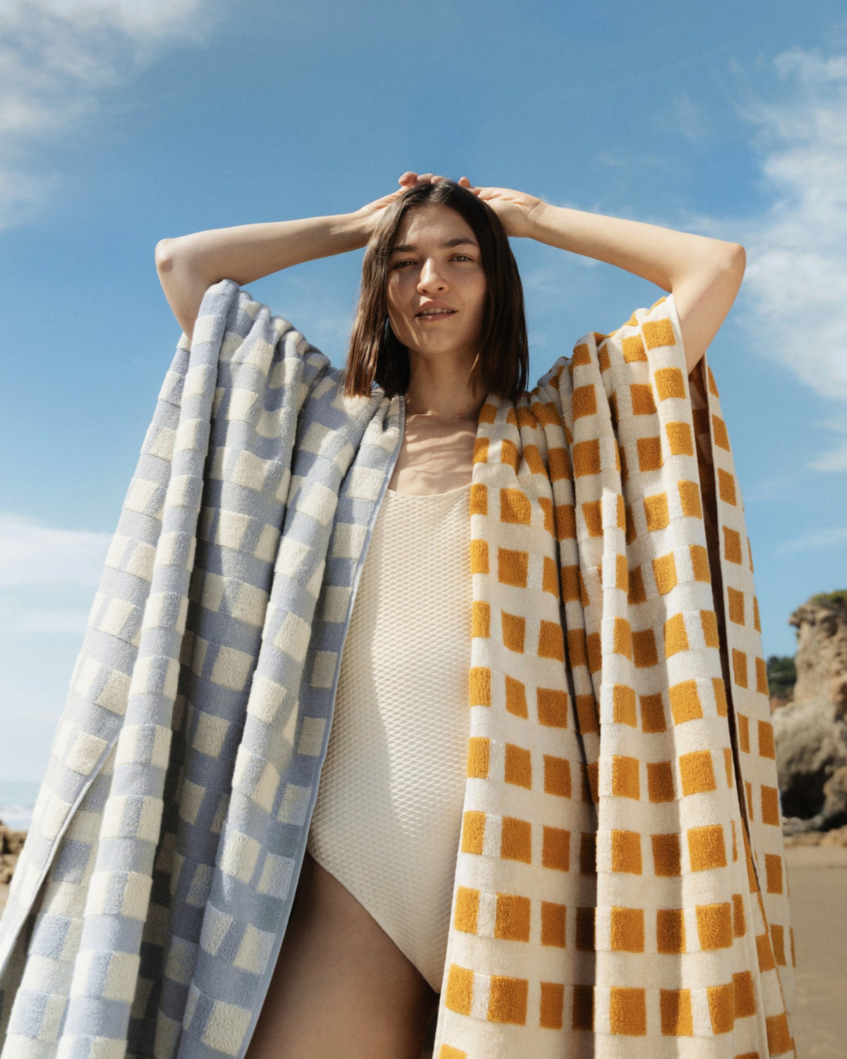 Capri Check Beach Towel - FINAL SALE (Sky with Natural) - Image 2