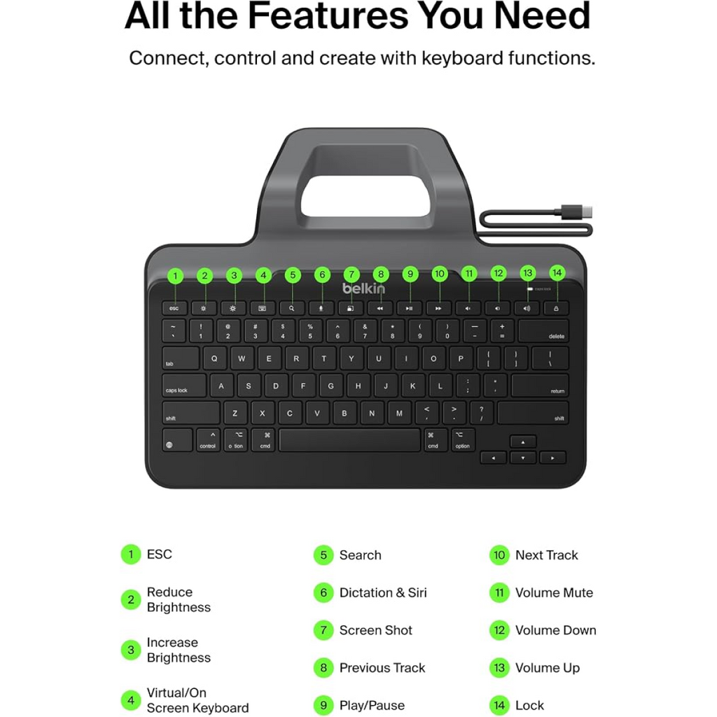 Belkin B2B130 Wired Tablet Keyboard with Stand (Lightning Connector) - Image 4