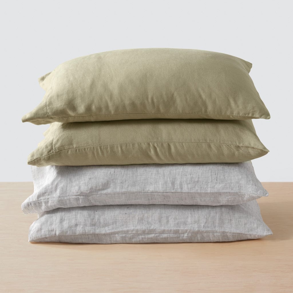 Stonewashed Linen Curated Bed Bundle - Sage/Graphite Stripe - Image 2