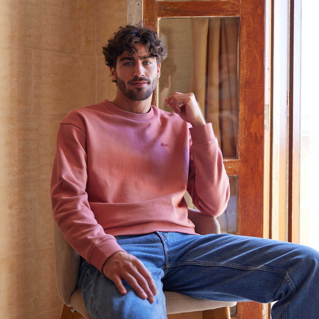 Warren Mens Relaxed Fit 100% Cotton Heavyweight Sweat - Redwood - Image 2