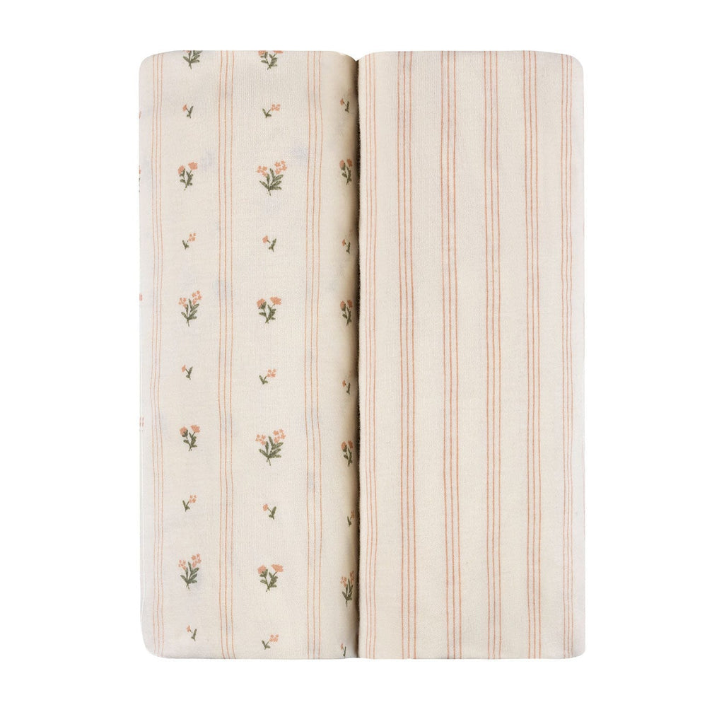Ely's & Co. 2 Pack Changing Pad Covers - Linear Floral Collection - Pink