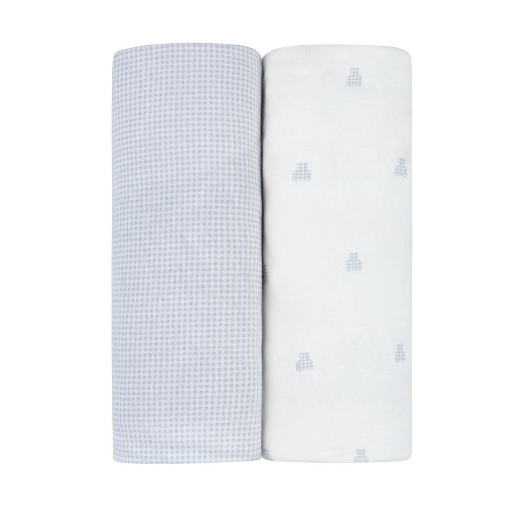 Ely's & Co. 2 Pack Pack n Play Sheets - Gingham Bear Collection - Blue - Image 2