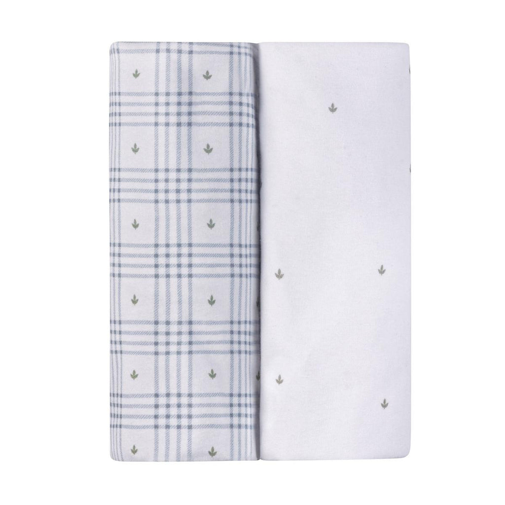 Ely's & Co. 2 Pack Waterproof Changing Pad Covers - Floral Plaid Collection - Blue - Image 2