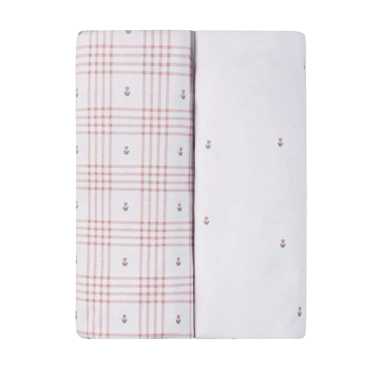 Ely's & Co. 2 Pack Waterproof Pack n Play Sheets - Floral Plaid Collection - Pink