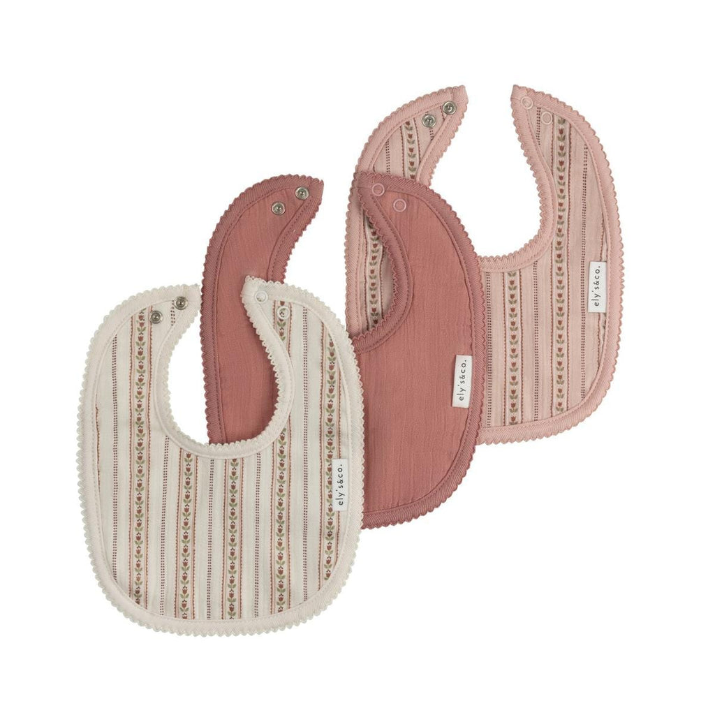 Ely's & Co. 3 Pack Muslin Bibs - Ivory Pink - Linear Tulip - Image 2