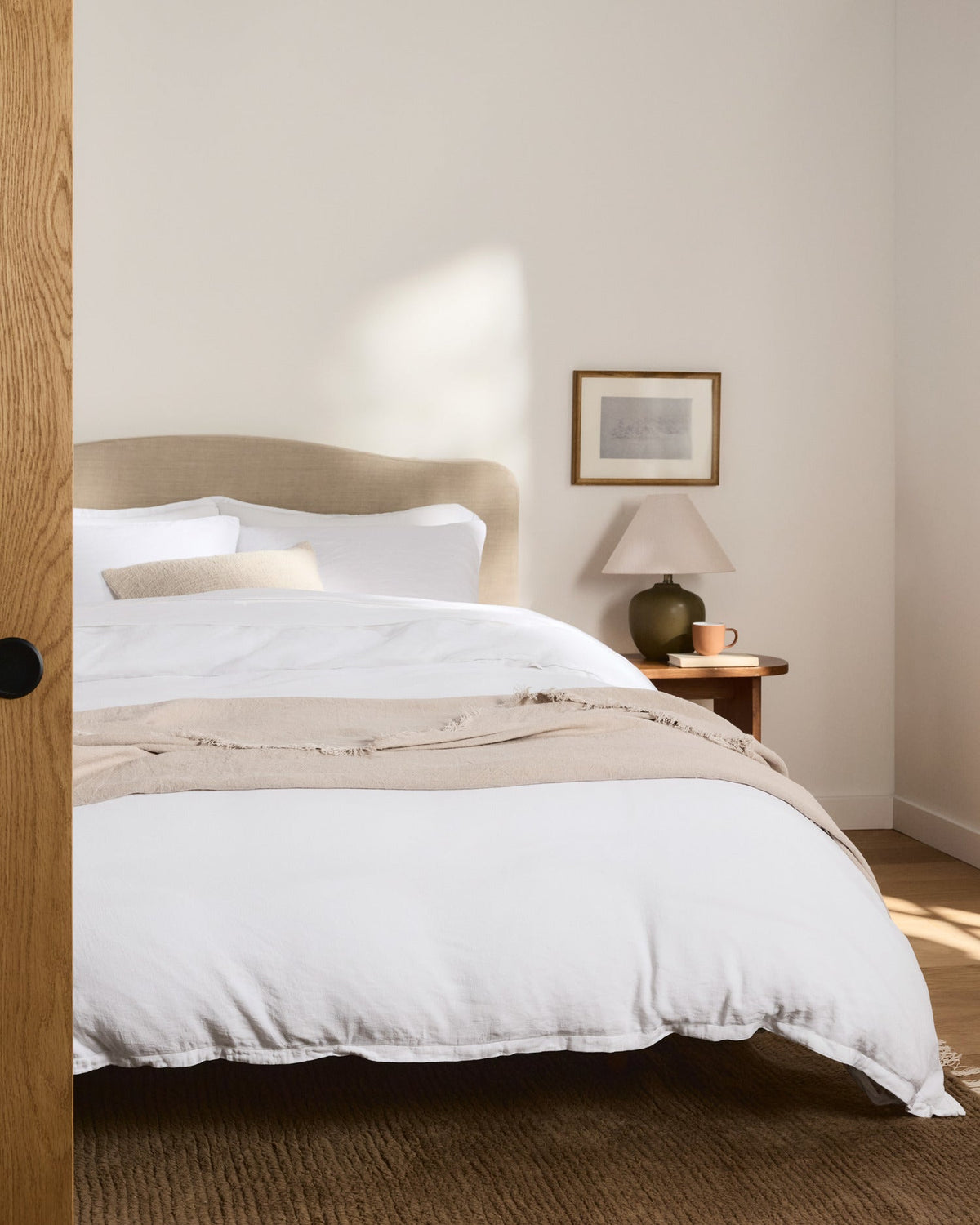 Linen Tencel Duvet Cover Set - White K/CK - Image 4