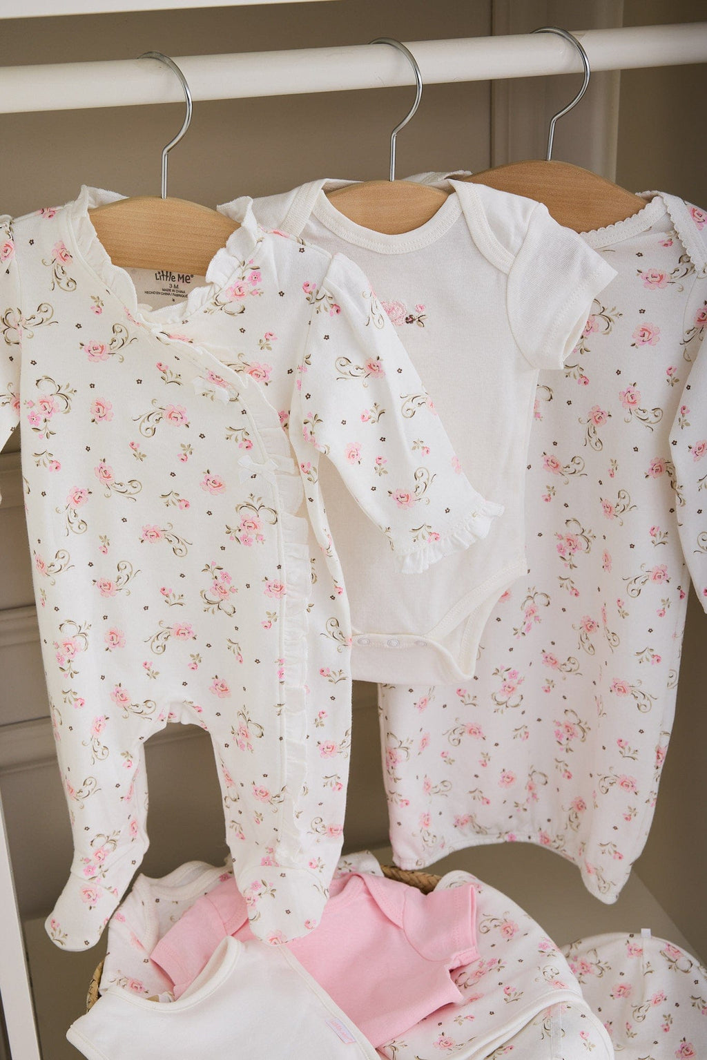 Little Me Vintage Rose Footed One-Piece And Hat - Ivory Print, Preemie - Image 5
