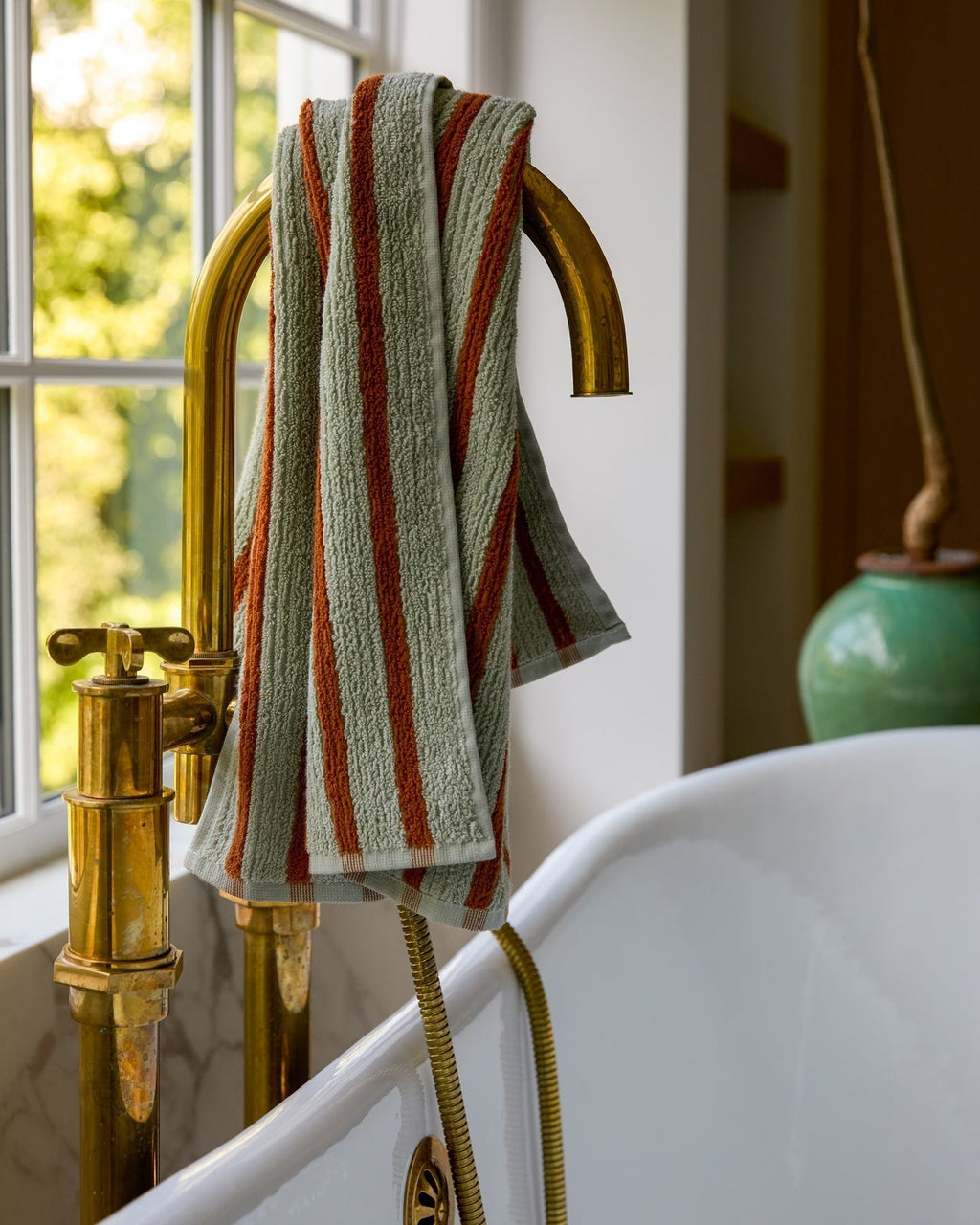 Organic Resort Stripe Towels (Sage with Russet) - Image 2