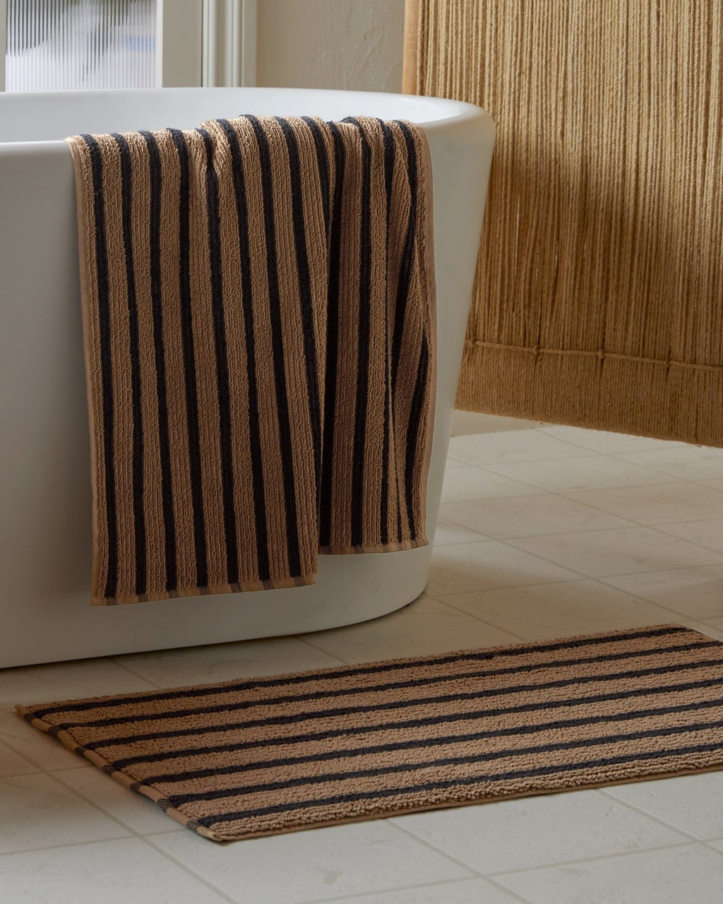 Organic Resort Stripe Tub Mat (Camel with Soft Black) - Image 2