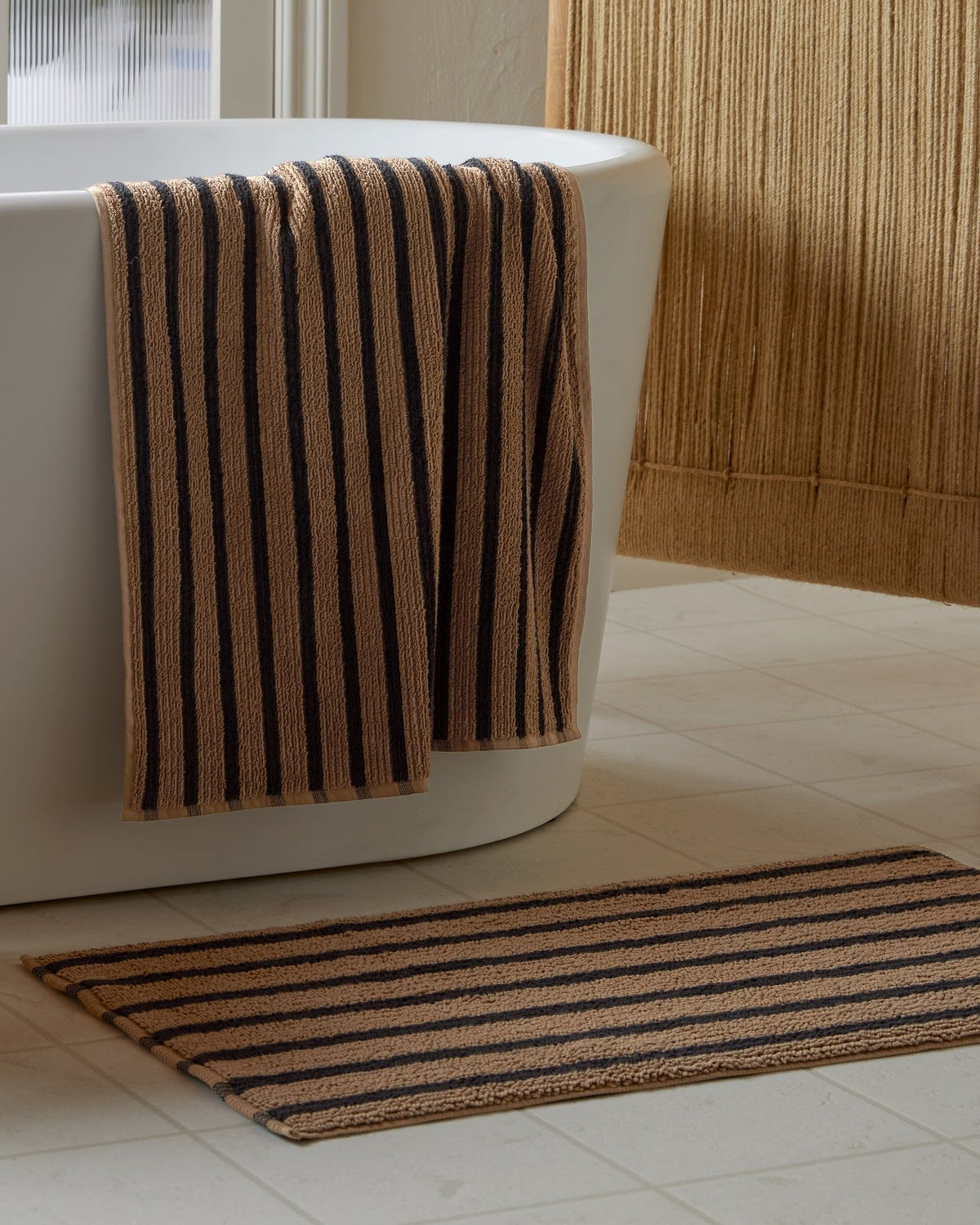 Organic Resort Stripe Tub Mat (Camel with Soft Black) - Image 2