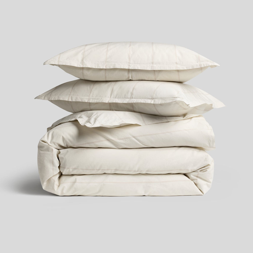 Percale Duvet Cover Set - Bone Stripe TW/XL